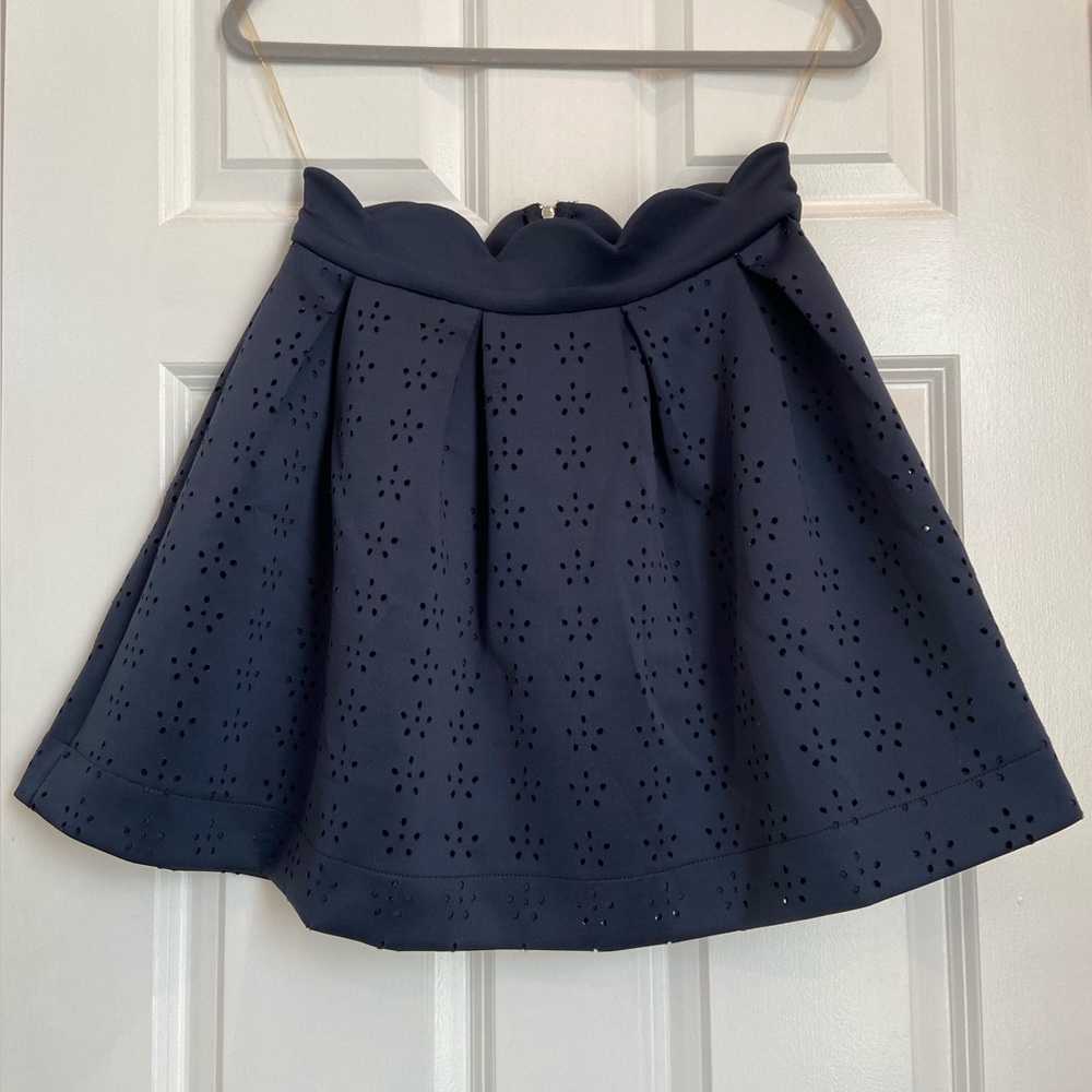 Scallop Waist Eyelet Navy Scuba Skirt